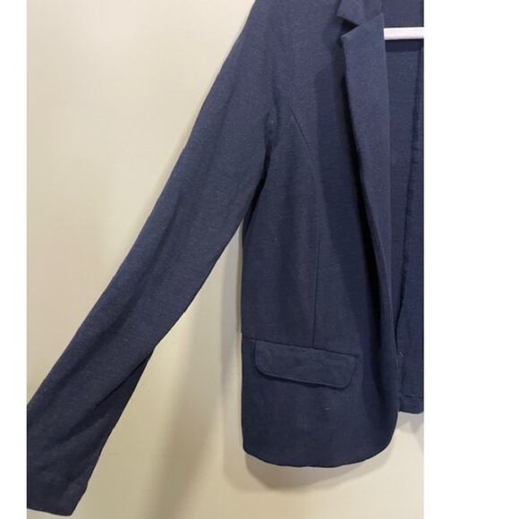 J Jill Linen Rayon Blend Knit Blazer Jacket Small Open Front Navy Blue - Picture 6 of 7